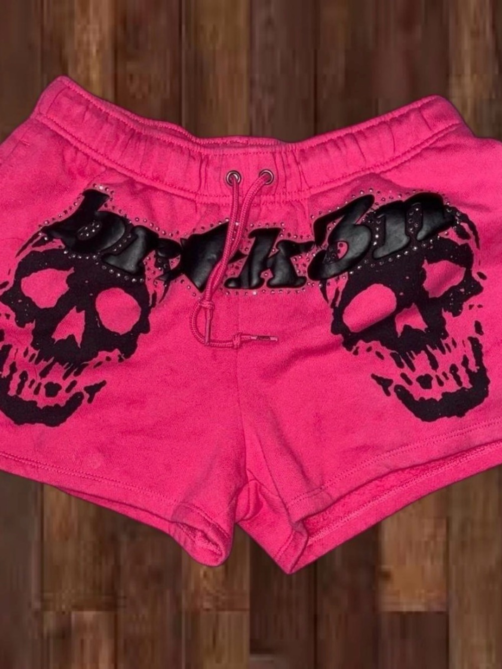 Broken Promises bling bedazzled Skull Shorts